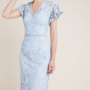 Shoshanna V-Neck Flutter Sleeve Floral Lace Dress